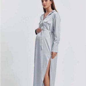 LEGOE HERITAGE Light Gray Midi Satin Dress